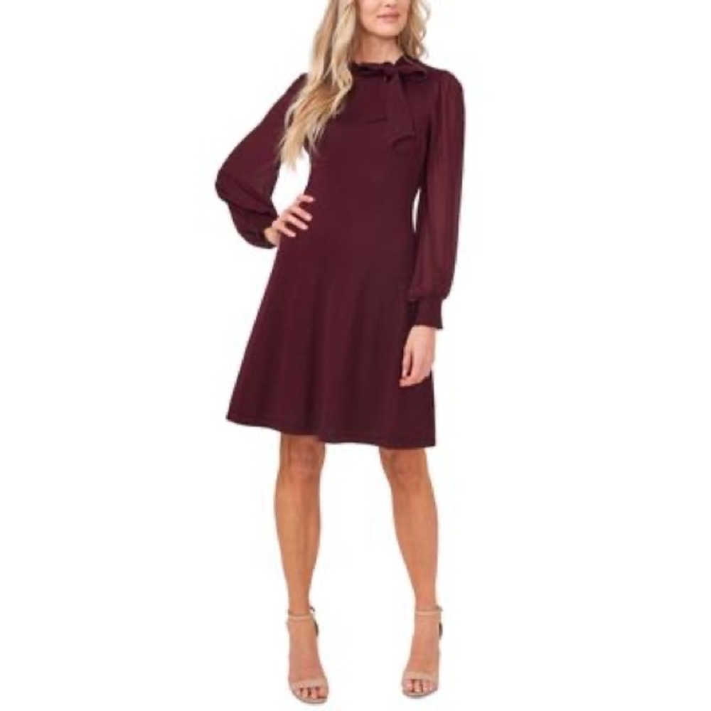 CeCe Burgundy Long Sleeve Dress